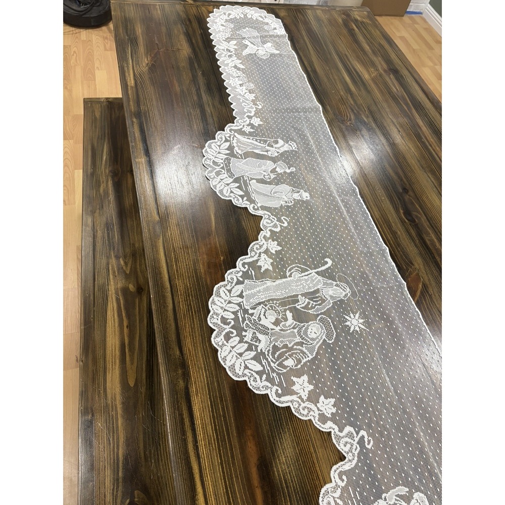 White Manger Christmas Lace Table Runner 94 In Long Runner